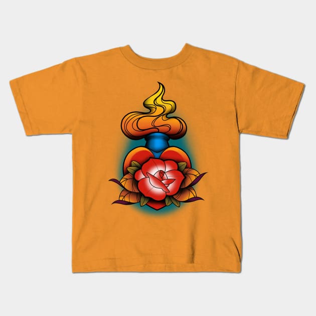 Sacred heart with rose Kids T-Shirt by InkSmith